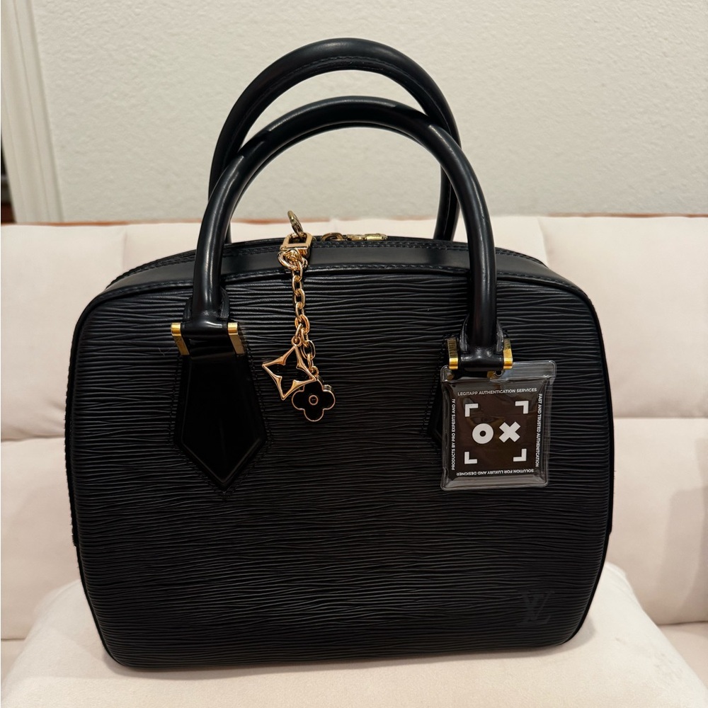 Louis Vuitton Black Epi Leather Shoulder Bag with Embossed LV